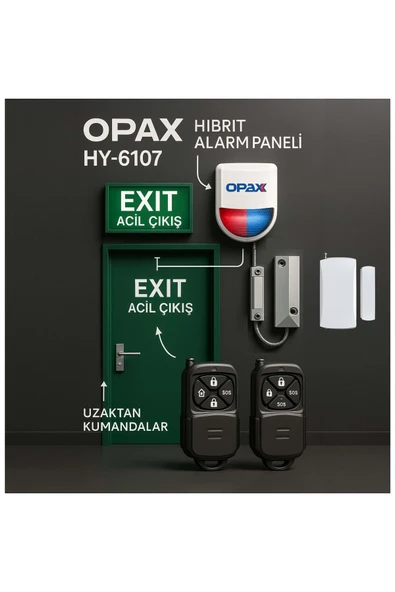 OPAX HY 6107 KABLOLU/KABLOSUZ ACİL ÇIKIS KAPI ALARM SİSTEMİ ürün görseli 1