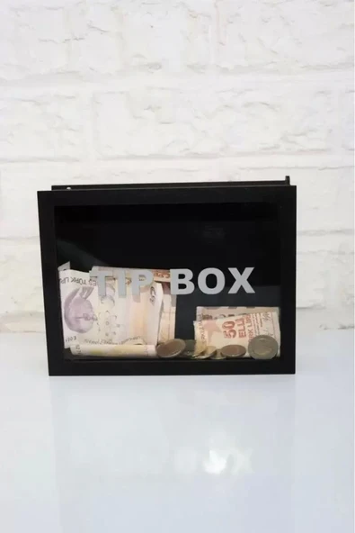 Kumbara Ahşap Önü Şeffaf Pleksili Özel Yapım Kilitli Siyah Tip Box ürün görseli 1
