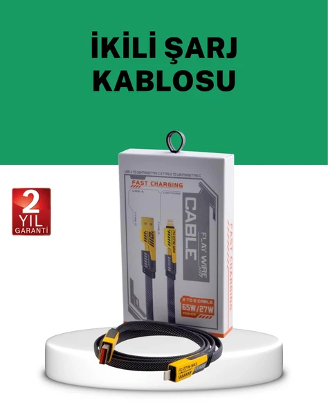 Yüksek Hızlı 65W Güç Çıkışlı Çoklu Cihaz Uyumlu Şarj Kablosu ürün görseli 1
