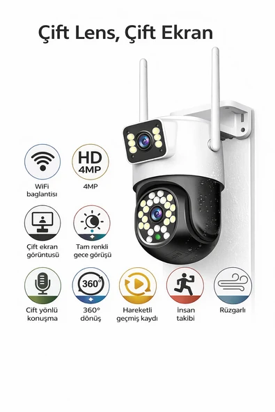 4MP Dual Kamera 360 WiFi IP Kamera  Renkli Gece Görüşlü, İnsan Takipli, Dış Mekan Güvenlik Kamerası ürün görseli 1