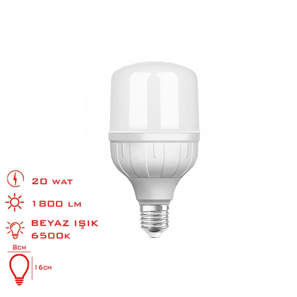 LEVA LED AMPUL TORCH E27 DUY 20 W 1800 LM BEYAZ IŞIK 6500K LV2952 ürün görseli 1