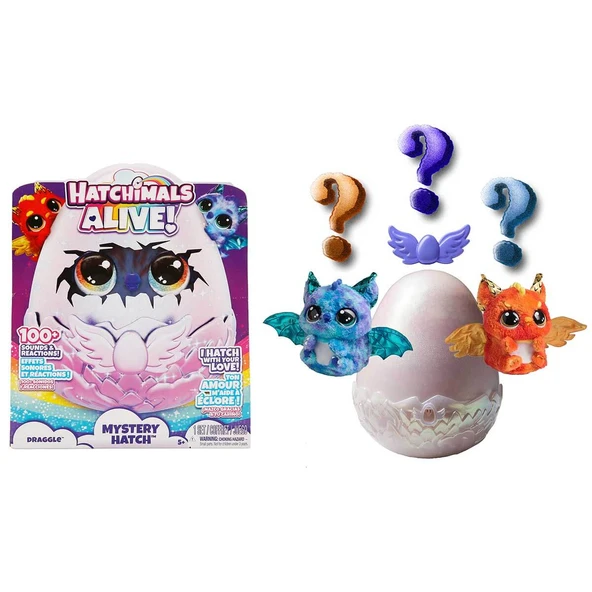 Hatchimals Sesli ve Işıklı Alive Mystery Hatch Draggle İnteraktif Peluş Sürpriz Yumurta ürün görseli 1