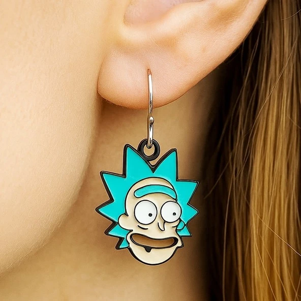 Rick and Morty Kafası Şekilli Mineli Kadın Küpe Çift Adet El Yapımı Küpe ürün görseli 1