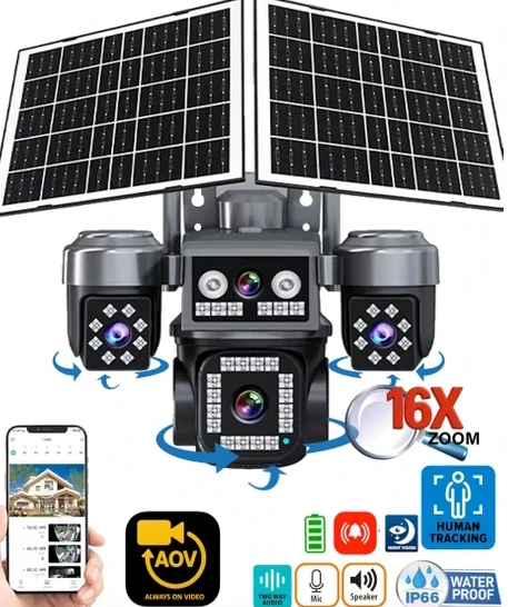 4 Kameralı SOLAR 4G Sim Kartlı 12 Mp GECE GÖRÜŞLÜ Çift GÜNEŞ Panelli GÜVENLİK KAMERASI RX-204GS ürün görseli 1