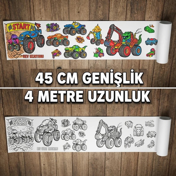 Boyama Kitabı Rulo 4 Metre Dev Boy - Canavar Arabalar 45 cm ürün görseli 1