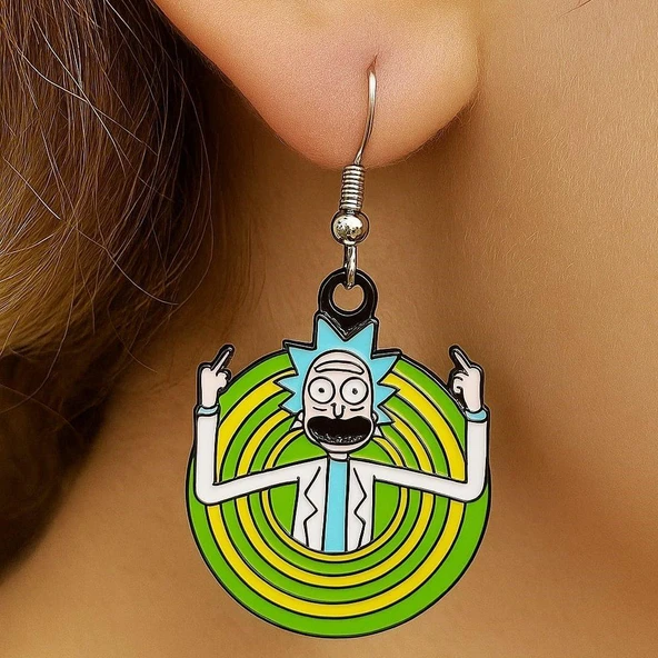 Rick and Morty Şekilli Mineli Kadın Küpe Çift Adet El Yapımı Küpe ürün görseli 1