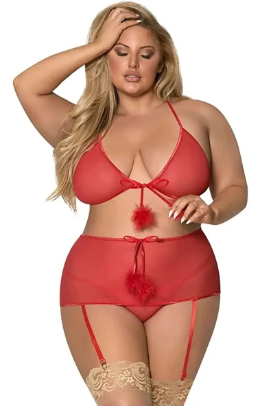 Anastasia Underwear Kadın Büyük Beden Gecelik (Çorapsız)  - Kırmızı (51202) ürün görseli 1