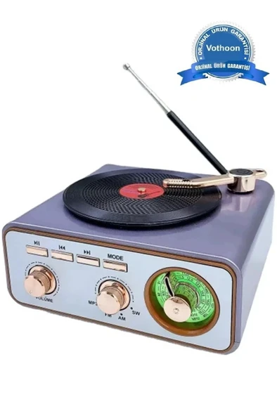 Metalik Nostaljik Tasarım Plak Çalar Görünümlü Radyolu Bluetooth Hoparlör Retro Müzik Plak ürün görseli 1