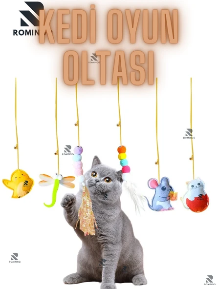 İnteraktif Kedi Oyuncağı Kapıya Asılan Zilli Kedi Oyun Oltası Esnek Elastik İpli ürün görseli 1