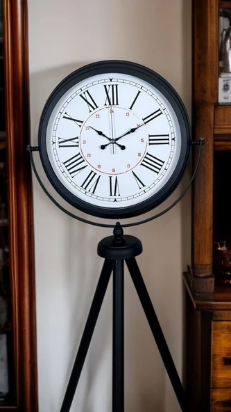 Siyah Roma Rakamlı Lüks Tasarım Tripod Ayaklı Saat ürün görseli 1