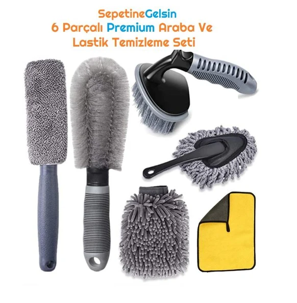 Sepetinegelsin 6 Parçalı Premium Araba Ve Lastik Temizleme Seti ürün görseli 1