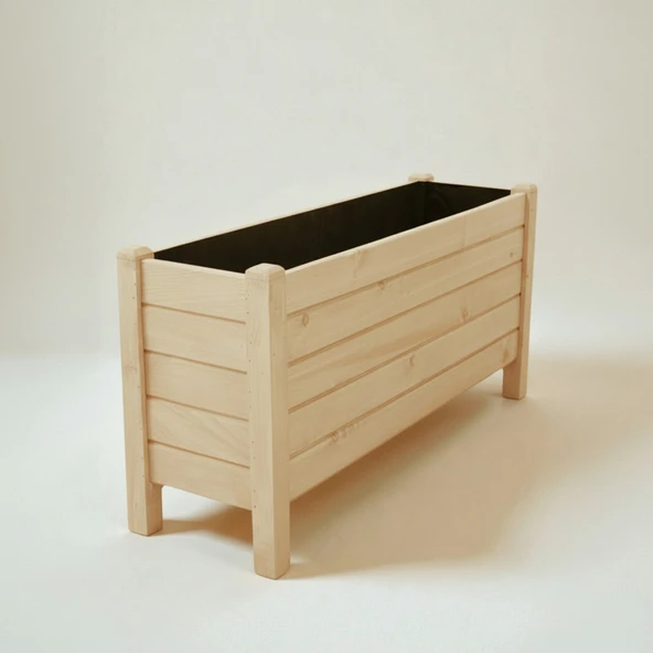 AKSYWOOD 100x30x50 cm Büyük Boy Ahşap Saksı, Bahçe ve Balkon İçin Dekoratif Çiçeklik, Dış Mekan Bitki Standı, Dayanıklı Ahşap Bahçe Saksısı, Çiçeklik Ara Bölme (SKS1003050-5-HAM) ürün görseli 1