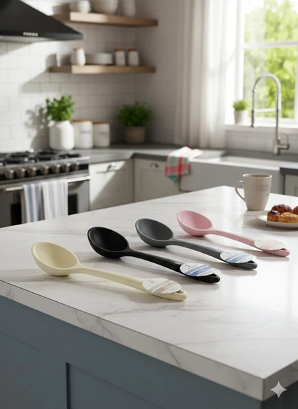 Isıya Dayanıklı Yanmaz Yapışmaz Silikon L Derin Kaşık 27,5 cm (IVO-SL104) ürün görseli 1