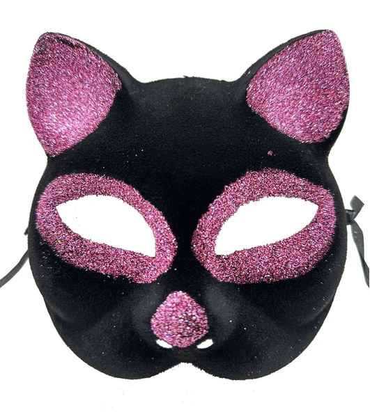 Siyah Renk Pembe Simli Süet Kaplama Kedi Maskesi 18x14 Cm ürün görseli 1