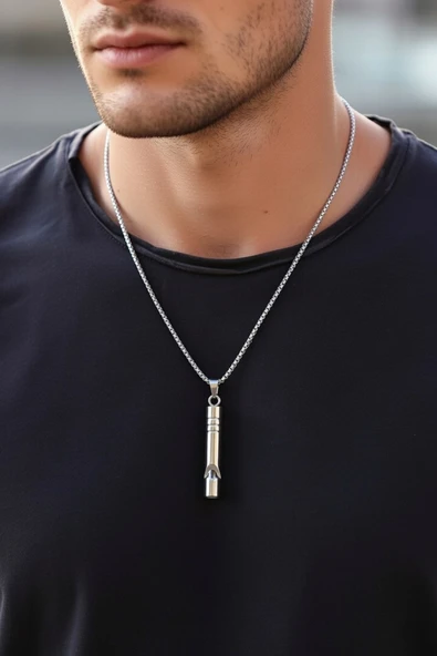 Jadem Gold Acil Durum Düdüğü 316L Çelik Kararma Yapmaz Yüksek Desibel Kolye Unisex ürün görseli 1