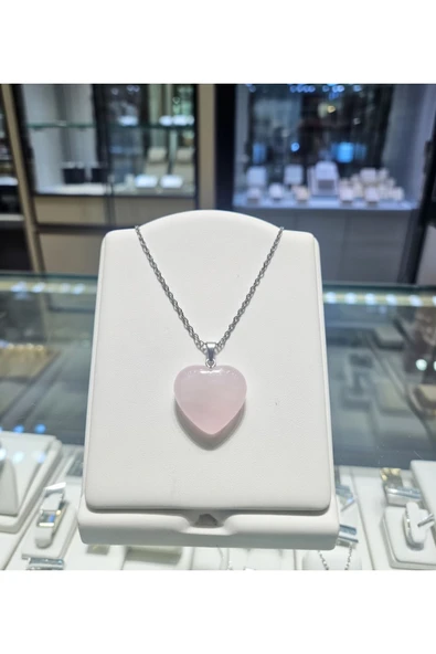 Jadem Gold Pembe Kuvars Dogaltaş Kolye - Resim 3