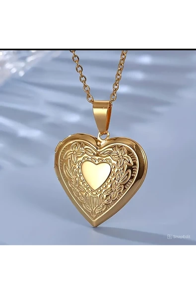 Jadem Gold Paslanmaz Çelik Gül Kalp Fotoğraf Çerçevesi Kolye ürün görseli 1