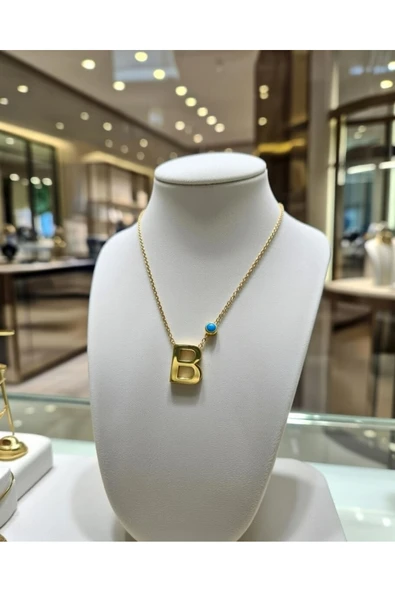 Jadem Gold Jade'm Gold B Harfli Çelik Kolye - Resim 4