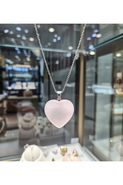 Jadem Gold Pembe Kuvars Dogaltaş Kolye ürün görseli 1