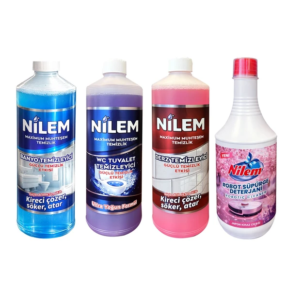 Nilem Banyo-WC-Derz Temizleyici ve Robot Süpürge Deterjanı 1 lt 4 lü Set ürün görseli 1