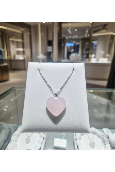Jadem Gold Pembe Kuvars Dogaltaş Kolye - Resim 5