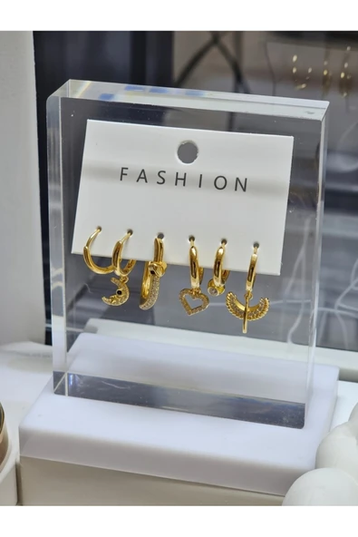 Jadem Gold Çelik figürlü küpeler - Resim 3