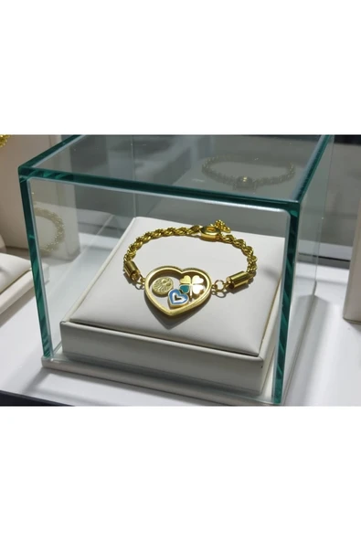 Jadem Gold Paslanmaz Çelik Nazar Boncuklu Fanuslu Bileklik ürün görseli 1