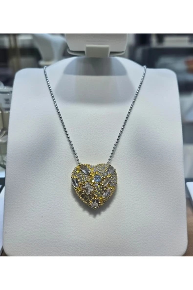Jadem Gold Paslanmaz Çelik Kalpli Zirkon Taşlı Kolye ürün görseli 1