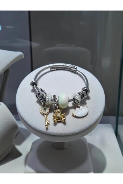 Jadem Gold Anahtarlı Zirkon Taşlı Paslanmaz Çelik Charm Bileklik ürün görseli 1