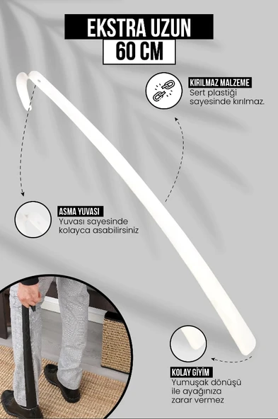 Beyaz Ayakkabı Çekeceği 60 Cm  Sert Plastik Asılabilir Çekecek Yumuşak Kerata Uzun ürün görseli 1