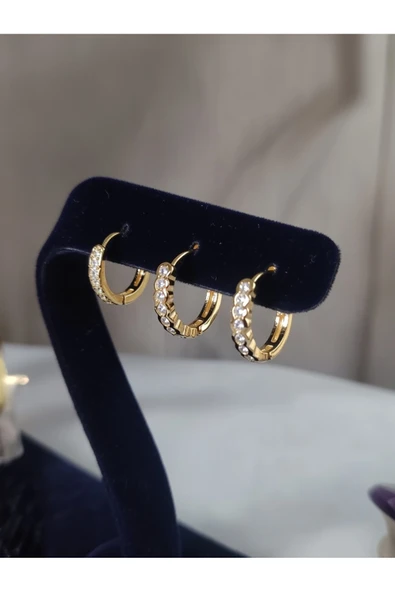 Jadem Gold Paslanmaz Çelik Zirkon Taşlı Gold Küpeler ürün görseli 1
