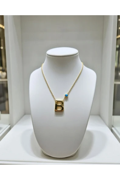 Jadem Gold Jade'm Gold B Harfli Çelik Kolye - Resim 3
