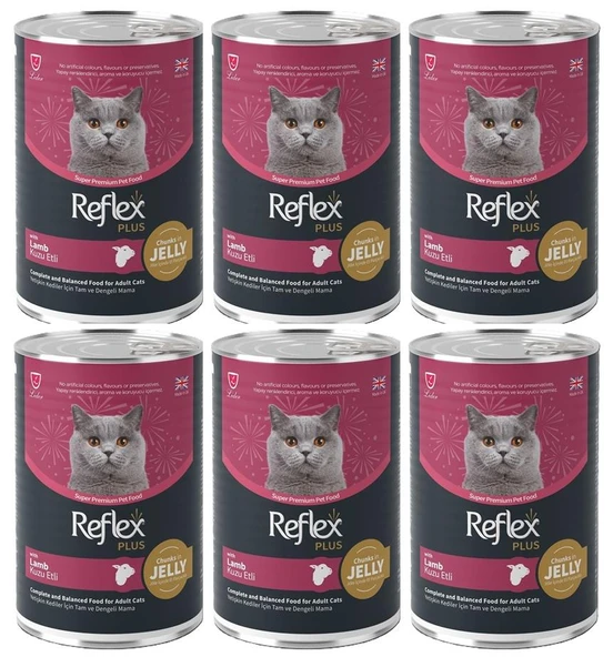 Reflex Plus Jöle içinde Et Parçacıklı Kuzu Etli Yetişkin Kedi Konservesi 400 gr*6 ADET ürün görseli 1