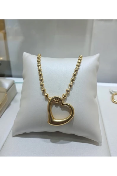 Jadem Gold Paslamaz Çelik Boş Kalpli Gold Renkli Kolye ürün görseli 1