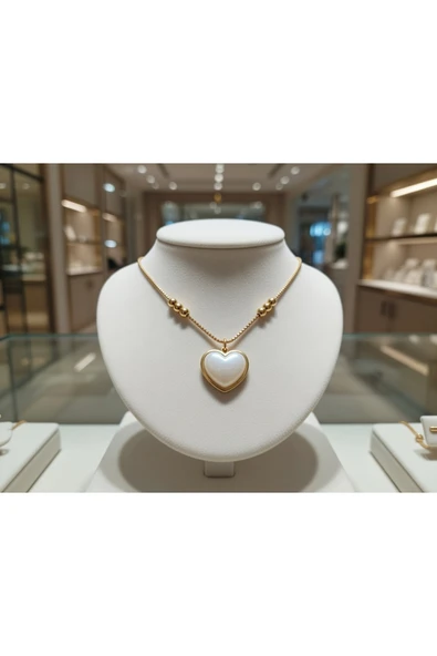 Jadem Gold Paslanmaz Çelik Kalpli Sedefli Halhal - Resim 5