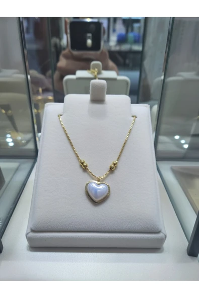 Jadem Gold Paslanmaz Çelik Kalpli Sedefli Halhal - Resim 6