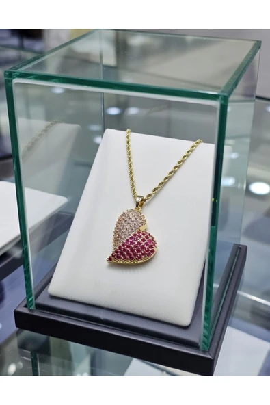 Jadem Gold Paslanmaz Çelik Zirkon Taşlı Kalplı Kolye ürün görseli 1