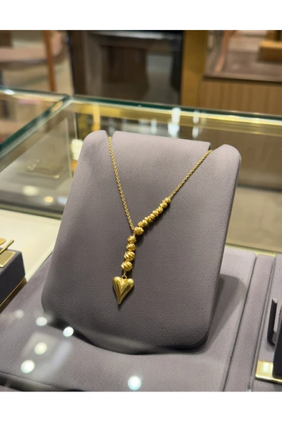 Jadem Gold Çelik kalpli kolye - Resim 3