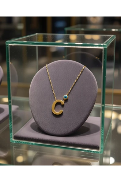 Jadem Gold C harfli Çelik Kolye - Resim 4