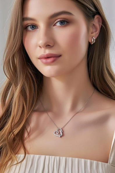 Jadem Gold 316L Çelik Gold Renk Zincir Zirkon Taş Detaylı Kalp Model Sonsuzluk Detay Kadın Kolye ürün görseli 1