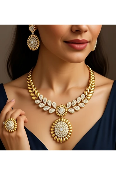 Jadem Gold 24 Ayar Altın Kaplama Taşlı Kadın Takı Seti ürün görseli 1