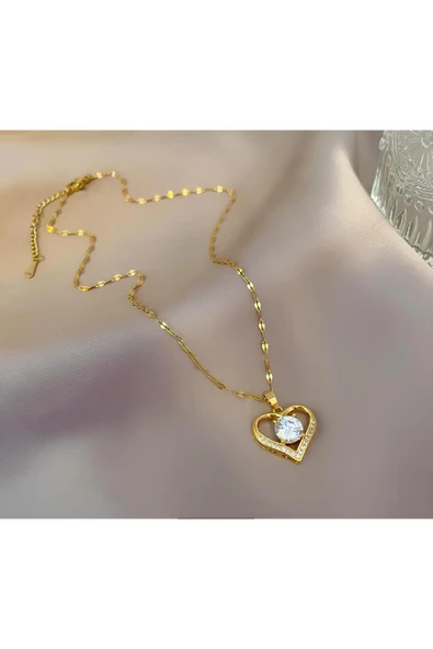 Jadem Gold Çelik kalpli kolye - Resim 3