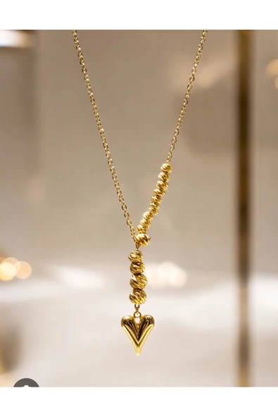 Jadem Gold Çelik kalpli kolye - Resim 8