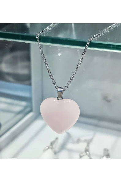 Jadem Gold Pembe Kuvars Dogaltaş Kolye - Resim 2