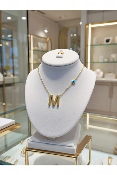Jadem Gold Paslanmaz Çelik M Harfli Kolye ürün görseli 1