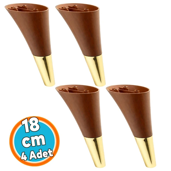 Mobilya Kanepe Tv Ünitesi Konsol Koltuk Ayağı Ahşap Desenli Ceviz Altın Renk 18 Cm Ayak (4 Adet) ürün görseli 1