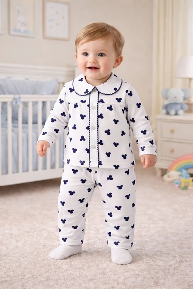 Melisa Ticaret erkek bebek ayıcık temalı baskılı 2'li pijama takımı ürün görseli 1
