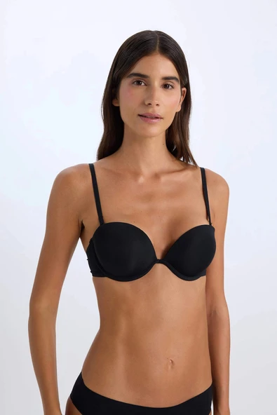 Defacto T8481 Siyah Micro Kaplı Full Push Up Straplez Sütyen-Fall in Love ürün görseli 1