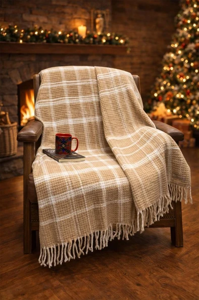 Dinarsu Cozy Life Camel Pamuklu Tv Battaniye 130x170 cm ürün görseli 1