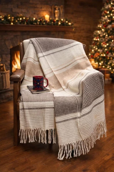 Dinarsu Cozy Life Vera Pamuklu Tv Battaniye 130x170 cm Bej ürün görseli 1